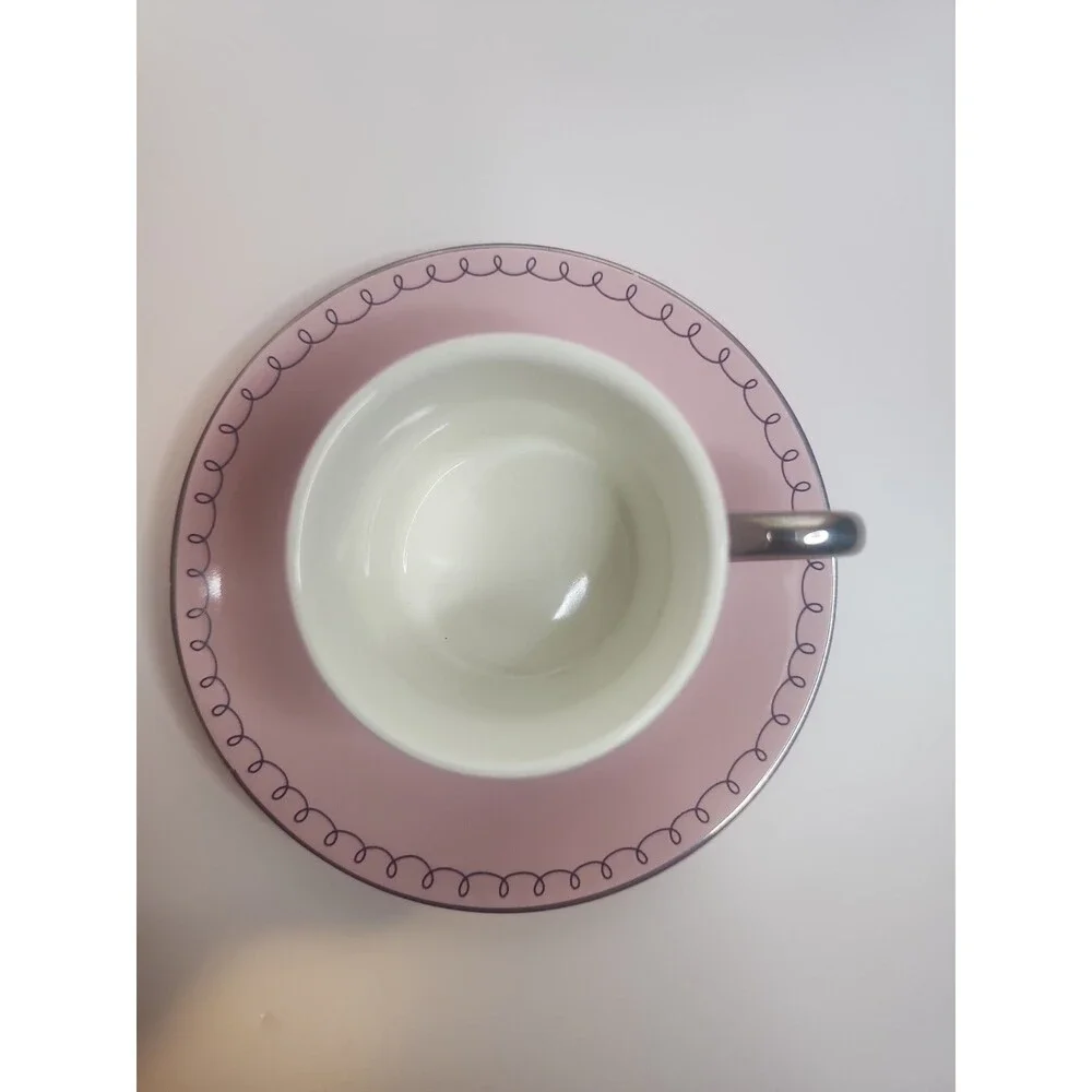 Classic Coffee & Tea Brand Set of 6 Small Cups And Saucers Pink With Silver NIB